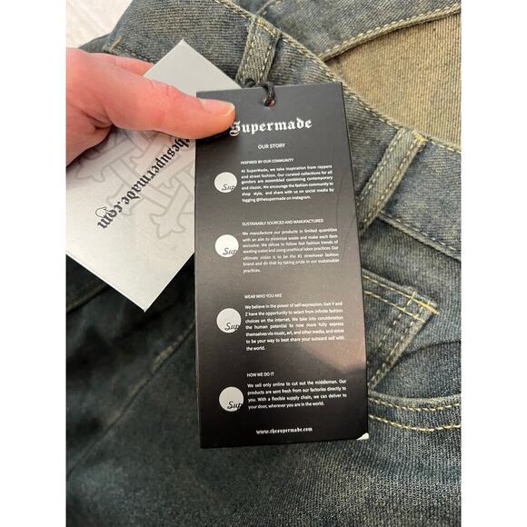 Supermade Distressed "Dirty" denim Shorts Streetwear XXL Grunge Skater - Picture 6 of 10